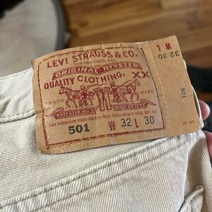 Vintage Levis Red Tab MADE IN USA 501 five pocket jeans.